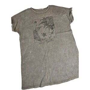 Free Market Flying Tomato Celestial Sun Moon Graphic T-Shirt Dress Grey Brown XL